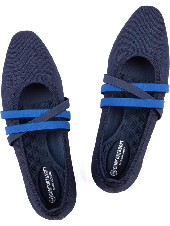 Shoes - Women's Blue Knit Square Toe Ballet Flats Mary Jane Slip On Causal Shoes